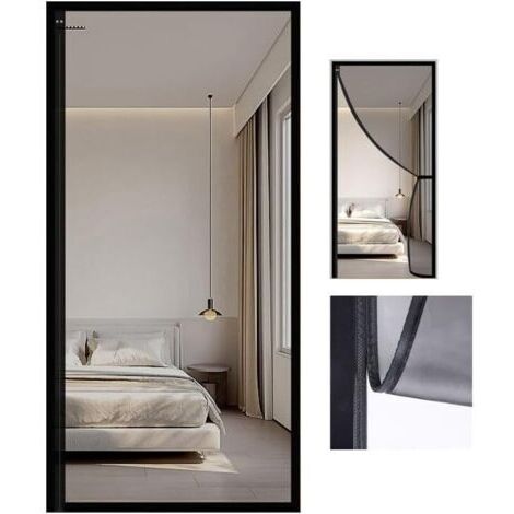 Moustiquaire porte fenetre, bande complète d'aimants, moustiquaire de porte rétractable, fermeture magnétique pour porte patio avant simple (Color : Noir, Taille : 100x210cm) (1/5)