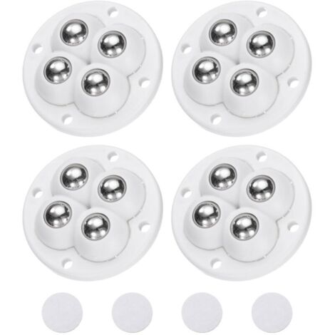 Lot de 4 roulettes pivotantes autocollantes, rotation à 360 degrés, universelles, pour meubles, poubelles (blanc, 4 billes en acier) (1/5)