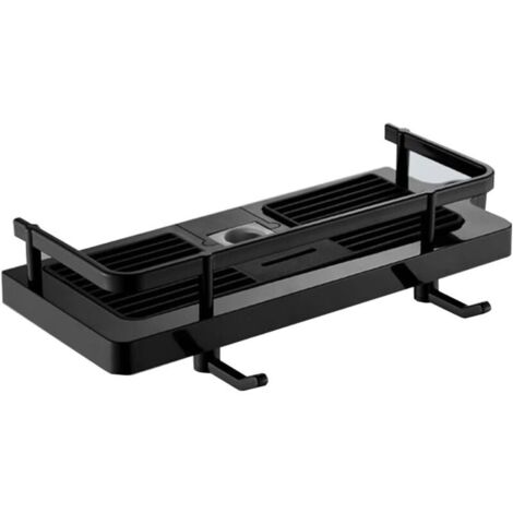 Étagère de douche Organisateur de salle de bain, sans perçage, étagère de rangement de salle de bain, support de barre de douche multifonction, barres rondes, sanitaire (noir) (1/5)