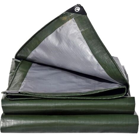 Bâche imperméable 180 g/m² verte/argentée avec œillets pour mobilier de jardin, piscine, trampoline, indéchirable