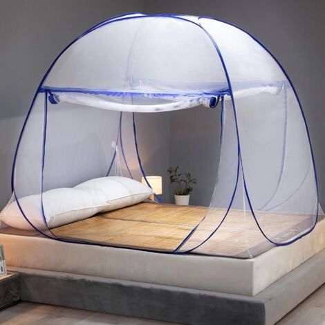 Moustiquaire de lit, bleue, 180 x 200 x 150 cm, 1 pièce Moustiquaire portable de camping et de voyage (1/5)