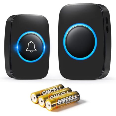 Sonnette sans Fil Exteri Etanche 300 Mètres, IP44 Etanche Carillon Electronique, Kit de Carillon avec Récepts Enfichables, 60 Mélodies au 5 Niveaux Volumes pour Maison au Bureau, Noir