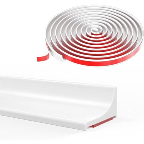 Barre de seuil de douche en silicone, joint de douche, bord de douche à l'italienne, barrière de douche anti-débordement, Convient pour salles de bains, douches et cuisines (blanc, 100 cm) (1/5)
