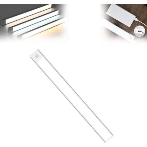 Illuminazione con sensore di movimento, barra luminosa a LED magnetica, 3 colori regolabili, ricaricabile, illuminazione magnetica sottopensile per cucina, armadio, corridoio (bianco, 40 cm) (1/4)
