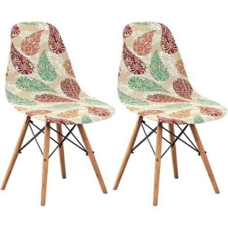 Housses de chaise élastiques à motifs de feuilles colorées, 2 housses de chaise pour restaurant et salle de conférence. (1/5)