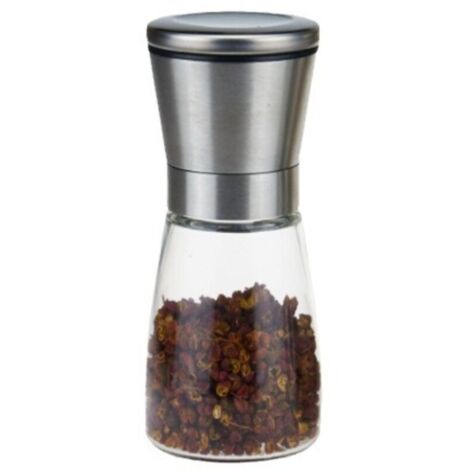 Lot de 2 moulins à sel et à poivre , en acier inoxydable brossé et en verre , avec meules en céramique réglables , sans épices (1/5)