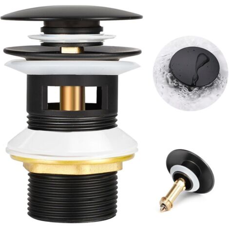 Bonde Lavabo avec Trop-Plein, Bonde de Lavabo Pop-up Vidage Salle de Bain Bonde Clic Clac Anti-colmatage Bonde Pop Up pour Vasque Salle de Bain, Universelle Standard-G 1 ¼, Finition Noir Mat (1/4)
