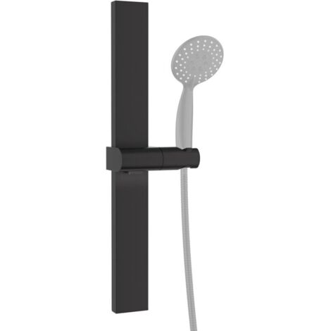 Barre de Douche sans Perçage, Colonne de Douche avec Adhésif, Barre Douche en Métal avec Support de Pomme de Douche, Hauteur et Angle Réglables à 120°, Installation par Collage ou Perçage, Noir
