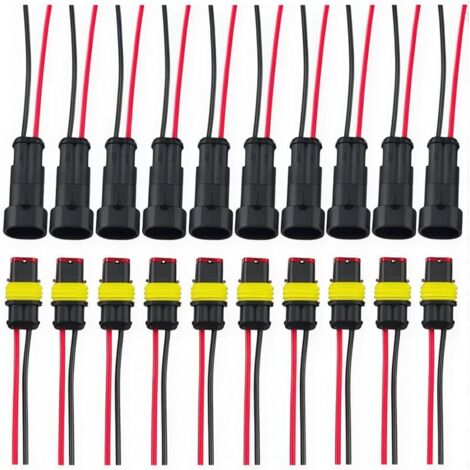 Voiture Fiche Etanche, Électrique Prise Mâle et Femelle, AWG Connecteur Etanche Electrique (2 Broches avec 8cm Fil × 10 Kits) (1/5)