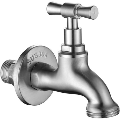 Robinet de Jardin 1/2", avec Adaptateur Mural 3/4", Convient Pour Jardin, Machines à Laver, Récupérateur d'eau, Acier Inoxydable SUS304, avec Ruban D'étanchéité (1/5)