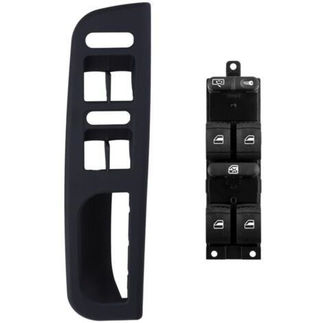 Bouton Leve Vitre + Cache Revêtement Noir pour Golf 4 Passat Jetta Bora SEAT Leon Toledo 1J4959857D 3B1867171E Avant Gauche Côté Conducteur