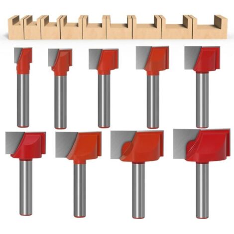 Lot de 9 mèches de nettoyage avec tige de 8 mm, fraise à bois, outil de travail du bois, fraises planifiées à double tranchant - 10/13/16/18/20/22/25/30/32 mm (1/5)
