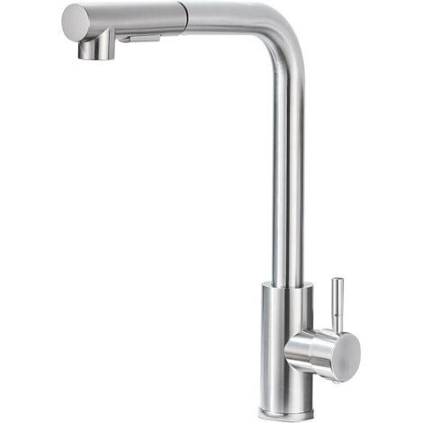 Robinet de cuisine amovible, robinet de cuisine pivotant à 360 degrés, robinet de cuisine à une poignée (brossé), acier inoxydable (1/5)