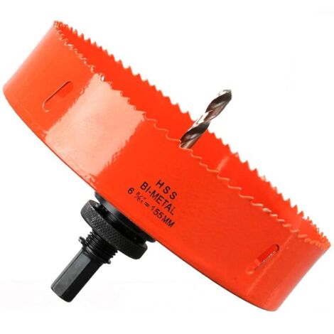 Scie Cloche Bi-métal 155 mm, M42 HSS Bimétallique Scie Trèpan avec Foret de Centrage pour Robuste Perceuse à Percer pour Fer, Aluminium, Bois, Cloison Sèche, Tuyau, Panneau de Fibres de Bois/Orange