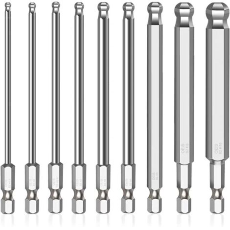 9 pièces 1/4 pouce Hex Embout Visseuse Aimanté, 100mm Embout Visseuse Long Aimanté pour les Tournevis Manuel les Tournevis électriques (Taille: H1,5/2/2,5/3/4/5/6/8/10mm) (9) (1/5)