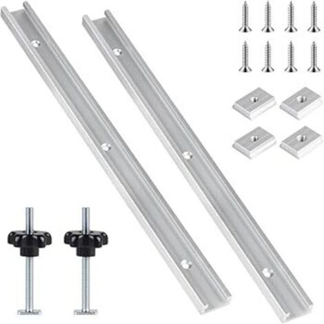 Lot de 2 T Track Rail de Guidage de Aluminium 400mm, avec Vis de Fixation et Glissières M6 et M8, pour Travail du Bois et Scie à Table