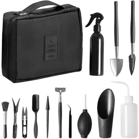 Kit d'outils pour Bonsai, Mini Outils de Jardinage pour les Plantes d'intérieur, Lot de 13 Outils en Acier Carbone pour Plantes Succulentes Transplantation à la Main, avec Sac de Rangement