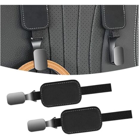 2 crochets pour appuie-tête de siège auto, crochets en daim pour siège arrière de voiture, crochets de rangement universels en corde de nylon pour siège auto (noir)