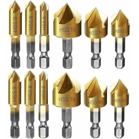 Fraise chanfreiner metal 12 Pcs queue hexagonale poinon de centrage automatique forets chanfreiner, 6mm 8mm 9mm 12mm 16mm 19mm (1/5)