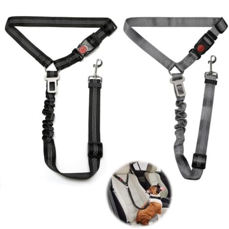 pièces réglable Ceinture securite Chien Voiture, Coussin élastique Anti-Vibration Ceinture sécurité Chien Convient aux Voitures (Noir + Gris)