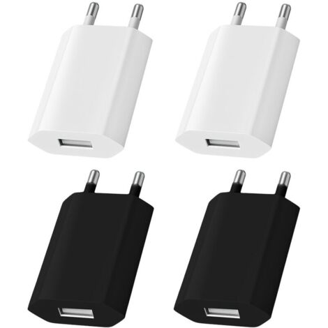 Lot de 4 chargeurs USB, prise USB 5 V 1 A, tête prise 5 V 1 A, adaptateur mural universel pour charge rapide, charge de la tête d'alimentation mobile compatible avec Samsung, iPhone, tablettes (1/5)