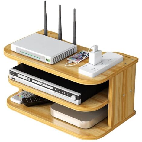 Routeur WiFi Boîte de Rangement Étagères Flottantes TV Set-Top Rack Mural Multicouche Gestion de Câbles Étagère de Rangement pour Décoration Murale (ji04,Bois de Cerise) (1/5)