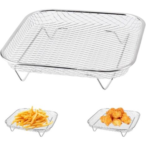 Support de friteuse à air en acier inoxydable de 8 pouces, support de friteuse à air empilable, multifonctionnel, support de friteuse à air de 20 x 20 x 4 cm, adapté aux friteuses d'une capacité supér