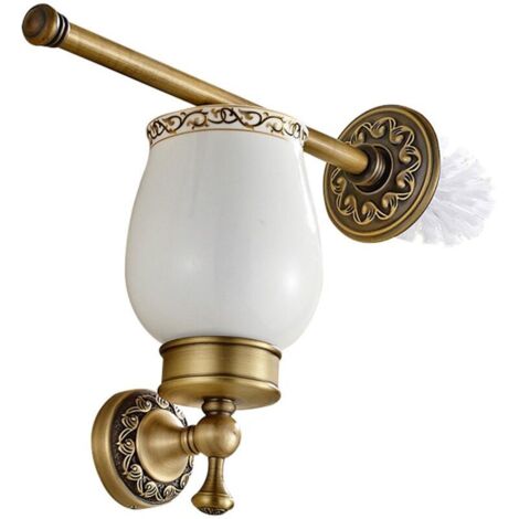 Brosse de Toilette en Laiton de Haute Qualité Fini par Laiton Antique avec Les Motifs délicats à la Base et à la Barre Brosse WC de Couleur Bronze Décoration et Accessoire pour Salle de Bain (1/5)