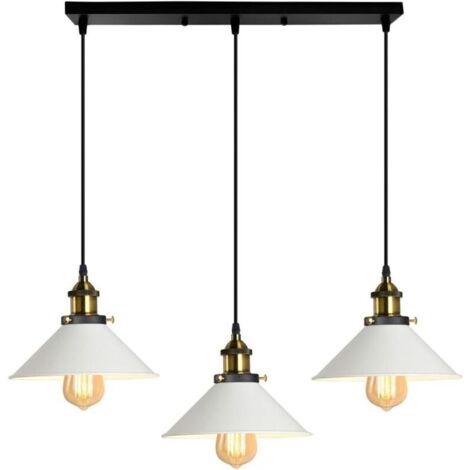 Lampes Suspension Luminaire Industrielle Lustre Plafonniers Design Edison Métal Lustre Suspension avec Support en Barre, Ø 220mm, Blanc [Classe énergétique F] (1/5)