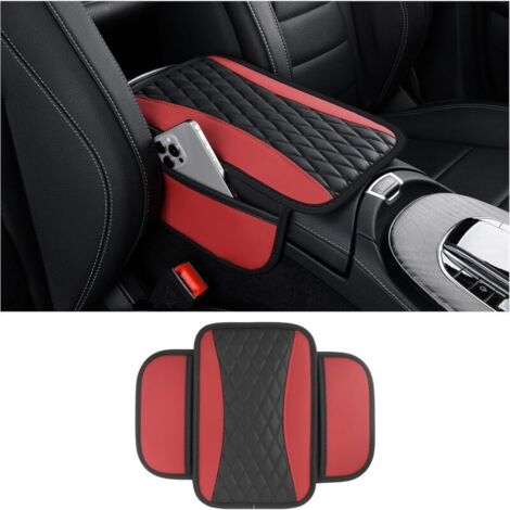 Coussin d'Accoudoir Voiture,Coussin Accoudoir en Microfibre Cuir avec 2 Poches de Rangement Voiture,Accessoire Voiture Interieur Housse Accoudoir Voiture pour La Plupart des Véhicules (Rouge) (1/5)