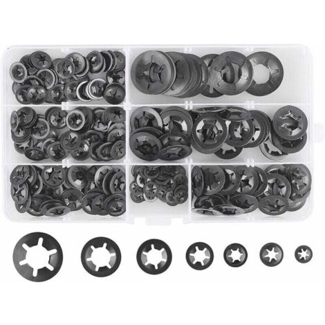 280 Pcs Rondelles De Blocage Rondelles De Verrouillage, Rondelles Verrouillage Rapide De Rondelles De Verrouillage En Acier M3 M4 M5 M6 M8 M10 M12, 7Tailles, Noir, (1/5)