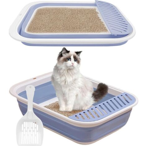 Bac à Litière pour Chat, Grande Maison de Toilette Pliable avec Pelle à Litière, Portable, Entrée Basse, Toilettes de Voyage avec pédale de Sable tombante pour Chats jusqu'aux Chats Plus âgés