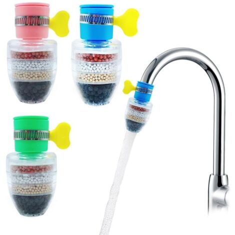 Filtre à eau multicouche à filtration fine - Lot de 4 filtres à charbon actif pour la maison et la cuisine (2 bleus, 1 vert, 1 rose) (1/5)