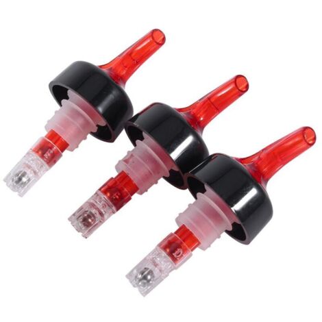 Doseur doseur Quick Shot pour spiritueux (35 ml, lot de 3), en plastique transparent, avec bouchon verseur pour bouteilles de vin et cocktails (rouge). (1/5)