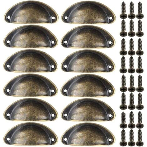 12pcs Poignes de Meuble Vintage Boutons de Tiroir Metal Coquille pour Placards Armoire Commode Cuisine Tiroirs Laiton Antique 8135mm (1/5)