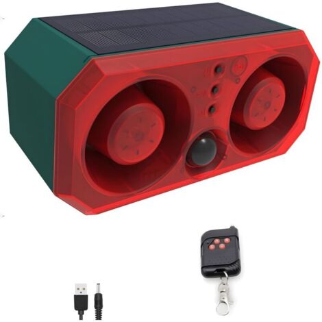 Alarme solaire extérieure avec détecteur de mouvement : Comboss aboiement de chien, détecteur de mouvement sonore d'aboiement de chien avec 2 faiseurs de bruit de 130 dB et 13 lumières stroboscopiques (1/5)