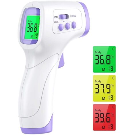 Thermometre Frontal Adulte, Thermometre Frontal Infrarouge, 2 en 1 Thermomètre san Contact Bébé Adulte Objet, Thermometre infrarouge avec Alerte Fièvre, Écran LCD et Fonction Mémoire- (1/5)