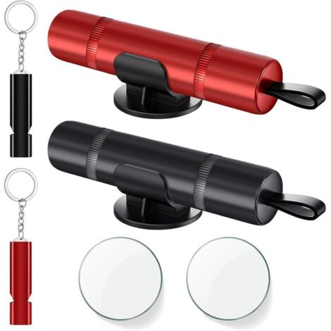 Pièces Marteau de Sécurité pour Voiture,Brise Vitre Coupe Ceinture,2 en 1 Coupe Ceinture Brise Vitr avec Socle,pour Voiture Outil d'Évasion d'urgence - (Noir + Rouge) (1/5)