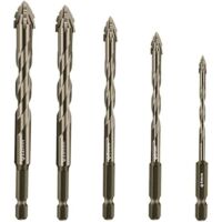 Forets hélicoïdaux excentriques robustes, jeu de 5 forets pour maçonnerie, adaptés au béton, au verre, à la brique, au ciment, aux carreaux, au bois, etc., forets de 5/32" à 1/2".