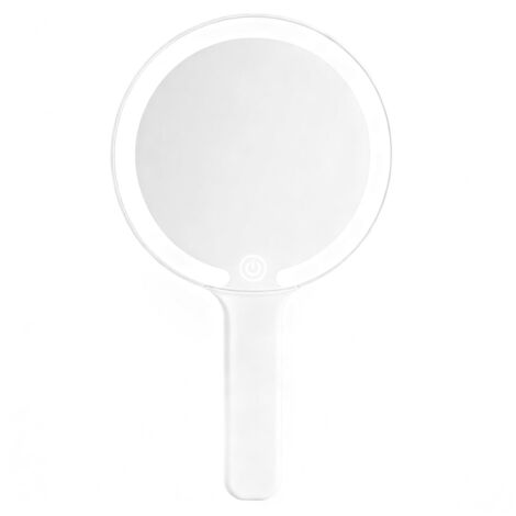 Miroir à Main avec Poignée, Miroir de Maquillage Lumineux Portable, Interrupteur Tactile, 3 Couleurs Claires, pour la Coiffure, Le Maquillage, la Maison, Les Voyages (Rond) (1/5)