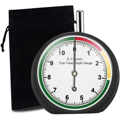 Jauge de Profondeur de Bande de Roulement de Pneu – Outil de Mesure Profondeur - 0-11mm/ 0-0.43pouces – Diametre du cadran 44mm (1,7pouces) – Manomètre pour Voiture, Camion, Vélo, Moto
