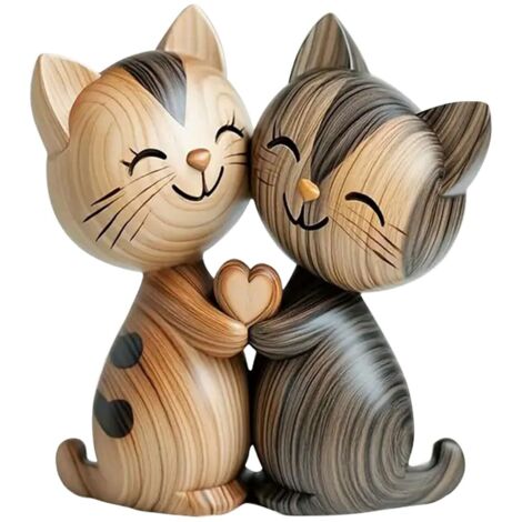 Sculpture en Bois d'un Couple de Chats – Décoration de Bureau en 2D Plate avec câlin, décoration pour Maison et Bureau, Cadeau Unique pour Amoureux des Chats (1/5)