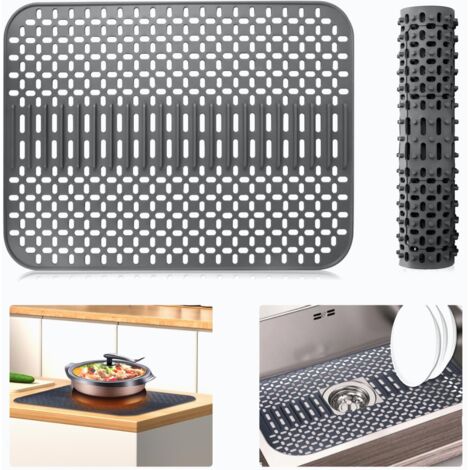 Tapis de Protection en Silicone pour Évier de Cuisine, Grand Tapis de Séchage de Vaisselle, Protecteur de Comptoir Pliable Résistant à La Chaleur (1/5)