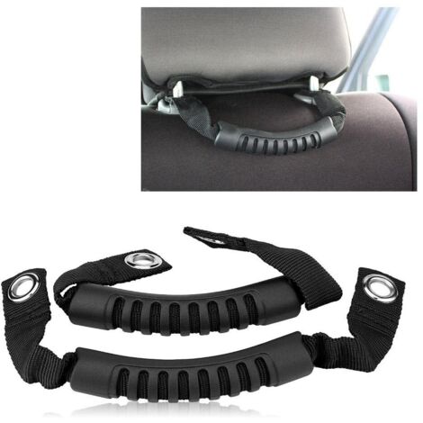 2Pcs Car Rear Seat Back Headrest Grab Handle Set with Hole (Black) (1/5)