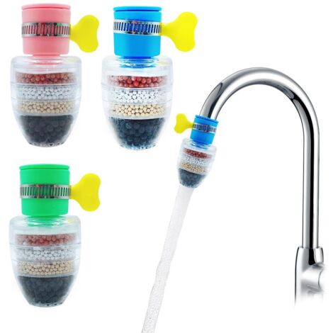 Multi-layer Fine Filter Tap Filter - 4 Pieces Activated Carbon Water Filters for Home and Kitchen (2 Blue, 1 Green, 1 Pink) (1/5)