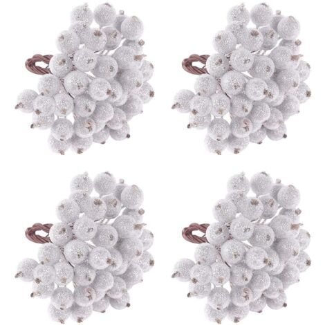 160pcs Frosted Silver Fruit Berry Holly Christmas Flowers Artificial Flowers Berry Christmas Tree Flower Decorations, Christmas Table Flower Decoration (Frosted Silver - 160Pcs) (1/5)