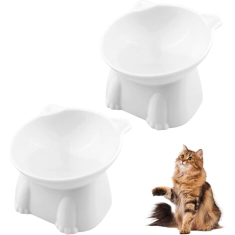 2 Pièces Gamelle Surelevee pour Chat, Gamelles pour Chats Surelevees pour Nourriture et Eau, pour Les Animaux de Compagnie(Blanc) (1/4)
