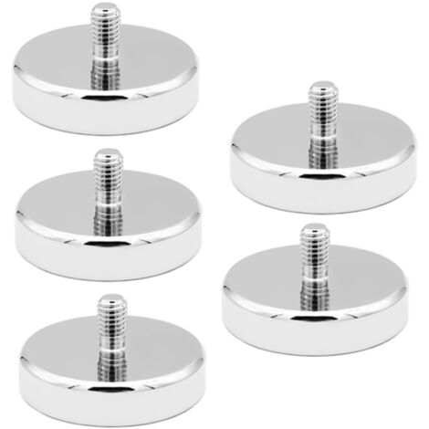 Lot de 5 Aimants en Néodyme : Filetage M6 32 mm, Force de Traction 32 kg, pour Vis à Œillet ou Crochet, Ronds (1/5)