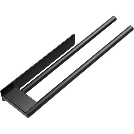 Porte-Serviette en Acier Inoxydable Noir, Résistant à la Rouille, Installation Facile Soit par Vis ou Autocollant, Design Compact, Porte-Serviette Durable, Salle de Bain ou Cuisine (Noir) (1/5)
