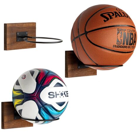 HENGBIRD Support Mural Ballon – Bois De Noyer 13,5x13,5cm, Antidérapant, Pour Basket/Foot/Rugby, Style Rustique